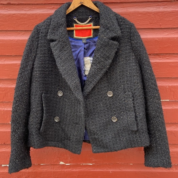 J. Crew Lady Jacket in Italian Lurex Tweed Double-Breasted Peacoat Womens Size S - Picture 12 of 13